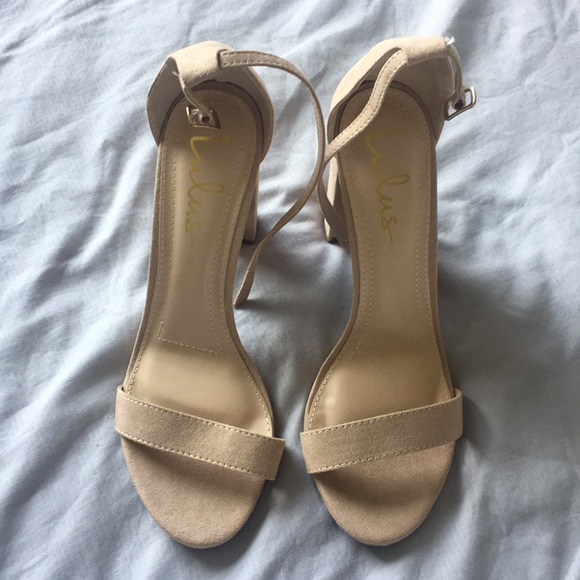 Natural Suede Ankle Strap Heels - Picture 2 of 4